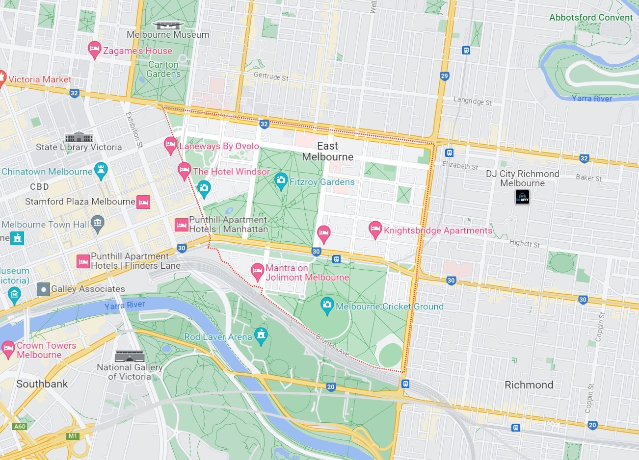 Map of East Melbourne